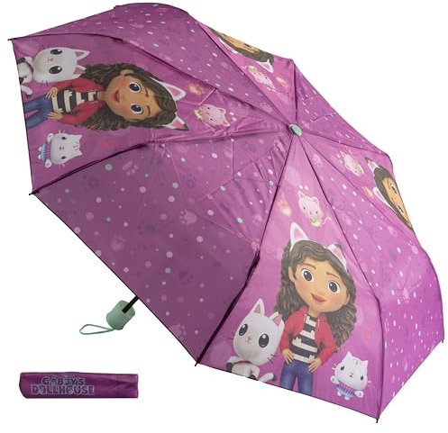 Undercover - faltbarer Regenschirm Gabby's Dollhouse – Taschenschirm mit Schutzhülle - 94 cm Durchmesser - Leichtgewicht und ideal für Kinderhände
