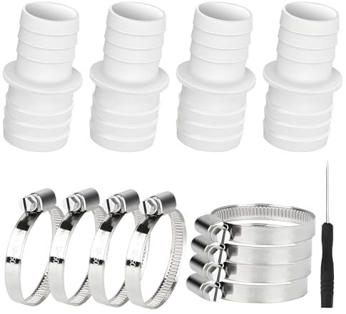 4 Stück Pool Schlauchverbinder 32 auf 38mm mit 8 Stück Schlauchschellen, Poolschlauch Verbinder, Poolschlauch Adapter, Pool Schlauch Adapter Set für Poolgarten und Poolrohr Schlauchverbinder
