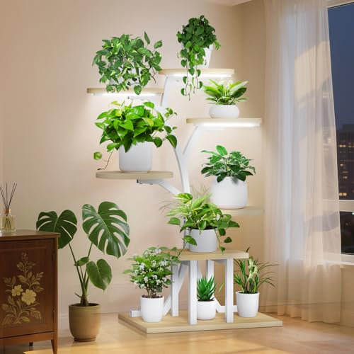 Sunowl Supporto per Piante da Interno con Luci di Crescita, Scaffale per Piante da Interno a 7 livelli, Supporto per Piante Multiple da 110cm, Plant Stand in metallo per casa