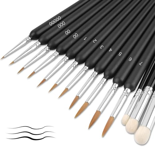 Miniature Paint Brushes with Drybrush Set, 14 Pcs Fine Detail Paint Brushes, Dry Brush Miniature Painting for Fine Detailing, Figure Model, Acrylic, Watercolour, Miniatures