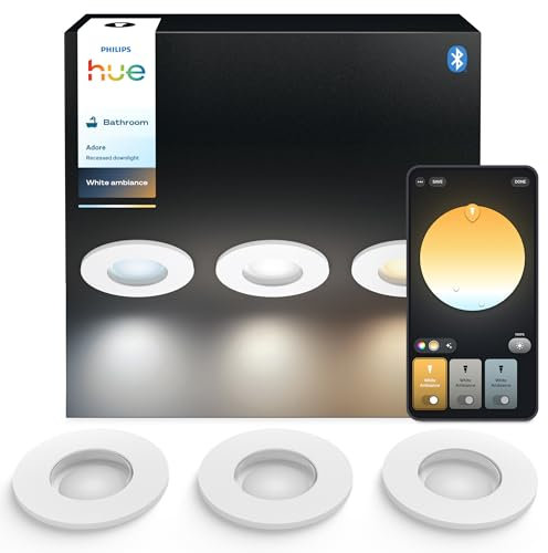 Philips Hue White Ambiance Adore 3er Deckenspots rund, weiß 3x250lm inkl. Dimmschalter, Bad-Beleuchtung, dimmbar, steuerbar via App, kompatibel mit Amazon Alexa (Echo, Echo Dot), neue Generation