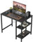 CubiCubi Small Computer Desk, 90 cm Home Office Desk with 2 Storage Shelves on Left or Right Side, Study Writing Desk with Storage Board, Black