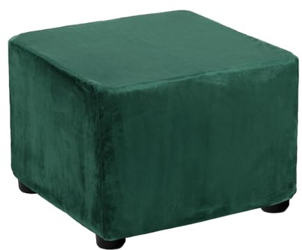 sourcing map Square Foot Stool Cover Footrest Slipcover with Elastic Band Stretch Furniture Protector for Living Room Bedroom Fit Length 80-100cm/31.5-39inch, Dark Green