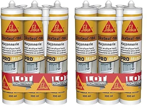 SIKA - Mastic acrylique haute performance - Lot de 6 cartouches SikaSeal-184 Maçonnerie blanc - Réparation de fissures - Joints d’étanchéité - Extérieur et intérieur - Lot de 6 x 300 ml