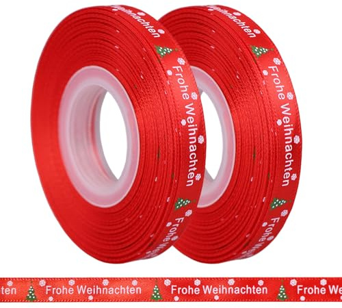 JunGG 22m Schleifenband Satinband Geschenkband Weihnachtsband mit Frohe Weihnachten (2* Rot Grün 1cm)