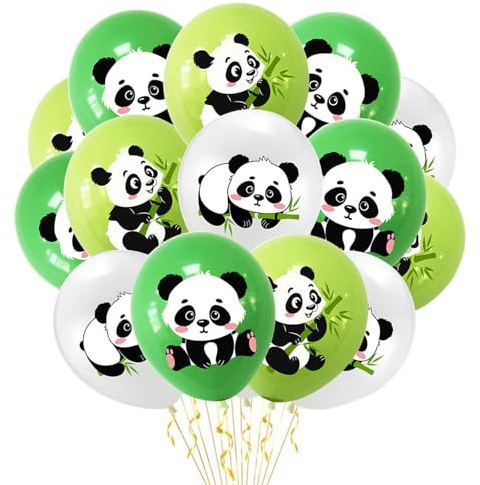 Fesnova 15 Stück Panda Luftballons, Grün und Weiß Luftballons Panda, für Panda Geburtstagsdeko, Safari Tiere Thema Party, Babyparty
