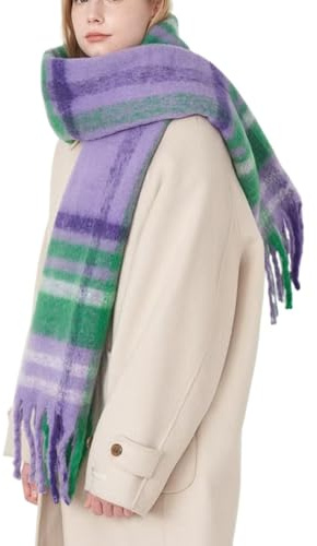 Syzplnwy Sciarpe invernali da donna, extra calde e spesse, a quadri, in morbido misto lana, design a quadri lunghi per il freddo, comode come coperta