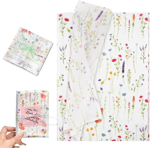 100 Blatt Seidenpapier Set, 50X35cm, Seidenpapier Verpackungsmaterial mit Blumen Muster, Geschenkpapier Rosa für Geburtstag Hochzeit Valentinstag Taufe Kommunion 100 Sheets Flower Gift