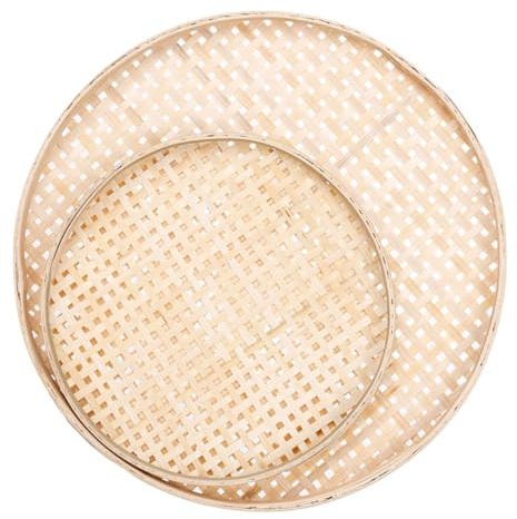 TOKIDNY 2 pièces Plateau Bambou Tressé Naturel Tamis Robuste et Résistant à Usure pour Rangement et Usage Alimentaire Maison ou Au Restaurant