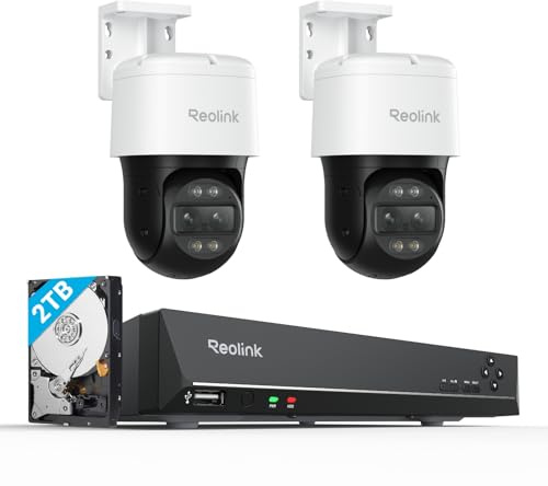 Reolink 4K PTZ Security Cameras System, IP PoE Outdoor Cameras, 2X TrackMix PoE with 6X Hybrid Zoom, Auto Tracking, Bundle 8MP/4K 8CH NVR with 2TB HDD for 24-7 Recording