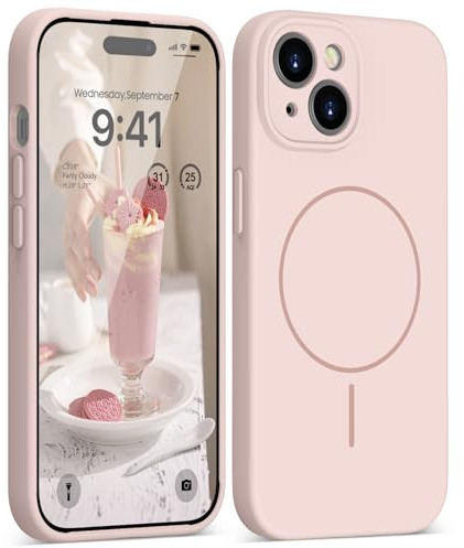 HGH Magnetische Silikon Hülle für iPhone 15 6.1 Zoll, Kompatibel mit MagSafe, Seidenweich Berührung, Stoßdämpfend Handyhülle mit Kameraschutz Hülle für iPhone 15 Case,Rosa