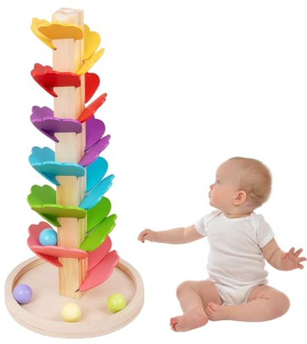 Montessori Sound Tree,QIANSSE Wooden Ball Drop Toy with Rolling Ball Tower Music Colorful Marble Tree Baby Ball Drop Toy for Kids Girls Boys Educational Sound Toys Wooden Music Tree Gift