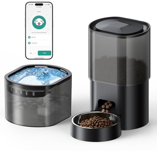 3L Automatischer Katzenfutterspender 2,5L Katzenbrunnen-Set, geräuscharmes App-gesteuertes Fernfütterungsgerät mit 10 Mahlzeiten pro Tag, Anti-Verstopfungs-Design, ideal für Katzen & Welpen