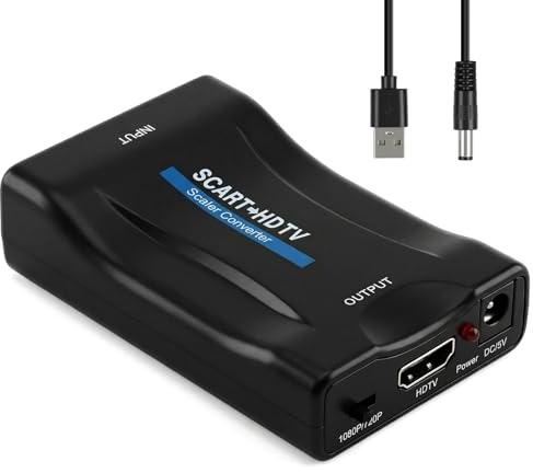 Aivane Adaptador Scart HDMI 720p/1080p con Cable USB para TV DVD Moniteur | Convertidor SCART Salida y Entrada HDMI, Euroconector HDMI para Projecteur STB VHS VCR PS1 PS2 PS3 Player, Plug and Play