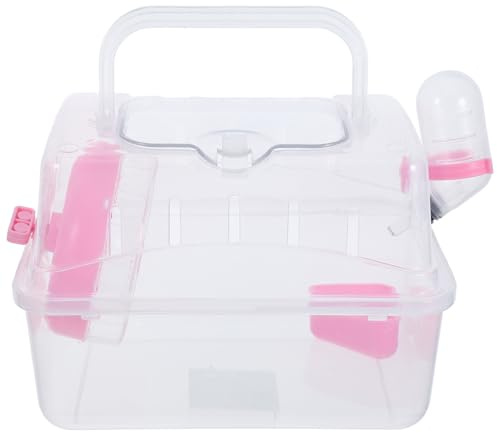 FRCOLOR Cage de Transport pour Hamster et Petits Animaux Cage à Souris en Acrylique Transparent Fond Rose Portable Multifonctionnelle Adaptée aux Hamsters Nains et Cochons D’Inde