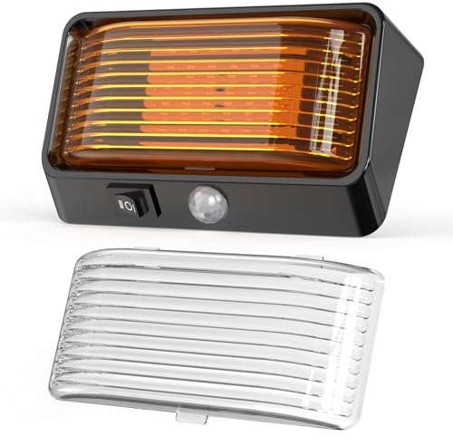 FISHOAKY Wohnwagen Lampe Außen 12 Volt LED Lampen Wohnmobil Aussen Markise Veranda Licht mit Schalter, zweifarbig-weiß/bernsteinfarben umschaltbar, 300 Lumen, IP66 Wasserdicht (Schwarz,1pcs)