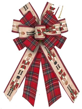 WSQHAO Große Weihnachtsschleife for Kranz, Nussknacker, rotbraun, Karierte Schleife for Haustür, Wand, Zaun, Baumspitze, for Party-Dekoration für Partys