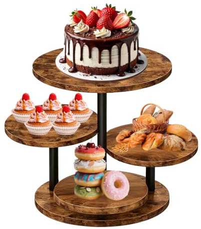 Tasofac Cupcake-Ständer Aus Holz, Tortenständer 4 Etagen, Um 360° Drehbar, Formschön, Durchmesser 20/30 Cm, Ideal Für Partys, Hochzeiten Und Teepartys