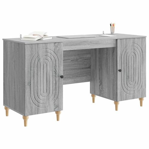 vidaXL Schreibtisch Graues Sonoma 142,5 x 50 x 75 cm Holzwerkstoff, Wohnzimmer, Rechteckiger Tisch, Moderner Stil, Viel Stauraum, Holzwerkstoff, Minimalistisch, Funktionell