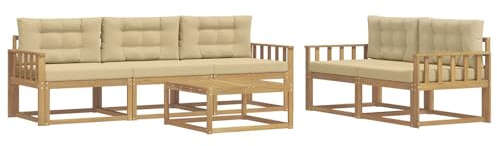 vidaXL Outdoor-Sofagarnitur mit Kissen 6 pcs Weiß und Beige, Hochmodernes Gartenmöbel Set, Sofakollektion für draußen, Lounge für Garten, Poolbereich Sitzgruppe