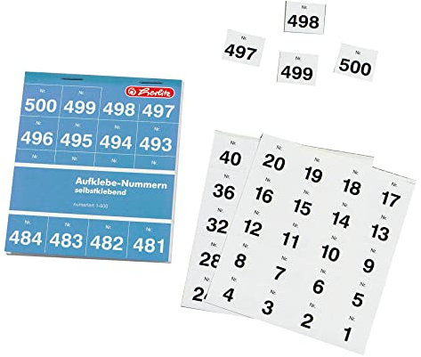 Herlitz 791871 Aufklebenummern Zahlen 1-500, einfach, schwarz, 25 x 21 mm selbstklebend