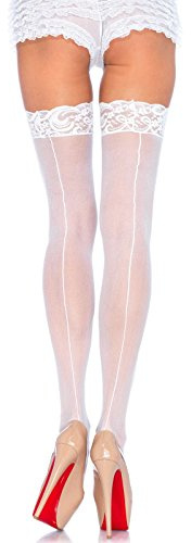 Leg Avenue womens Plus Size Sheer Lace Top Backseam Stockings Hosiery, White, 1X US
