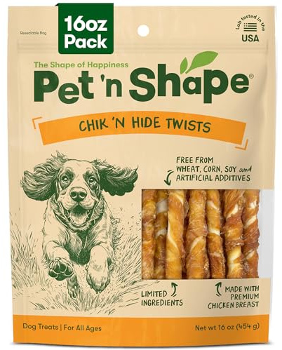 Pet 'n Shape Hide Twists - Chicken Wrapped Rawhide Dog Treats - Small Twist - 16 Ounce