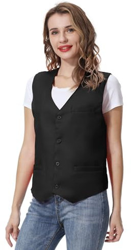 TOPTIE Unisexe Gilet de Costume avec Boutons Gilet de Couleur Unie-Noir-XXL