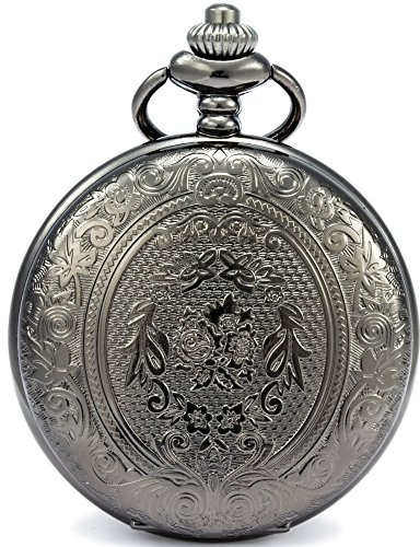 SEWOR Classic geschnitzt Shell Zifferblatt Japanisches Quarz-Uhrwerk Taschenuhr mit Fashion Double Kette (Metall & Leder)