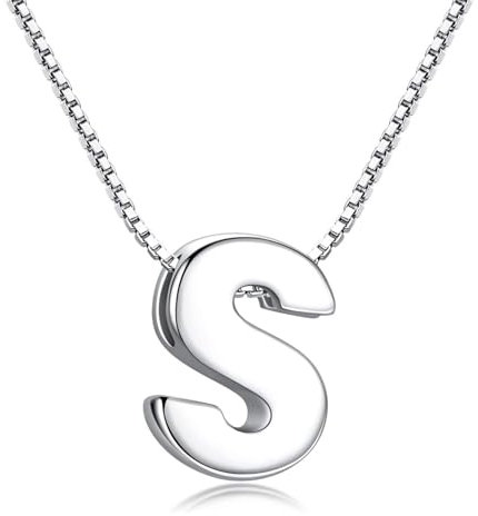 Candyfancy Buchstaben Kette - Buchstabenkette Kette mit Buchstabenanhänger Silber Halskette Kettenanhänger Initialen Silberkette Damen 925 (Kette mit buchstabe S)