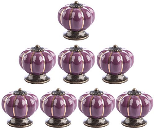 Lommer Lot de 8 boutons de porte en céramique en forme de citrouille - Pour meubles, tiroirs, placards de cuisine - Pour décoration de maison - Violet