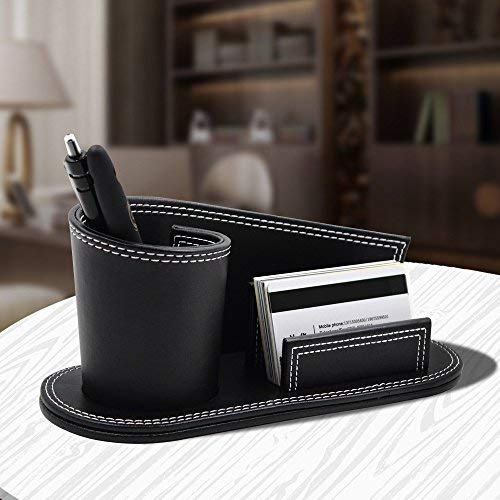 Stifthalter PU Leder Stiftbox mit Visitenkartenhalter Multifunktionale Stifteköcher Büro Haushalt Ablagebox Schreibwaren Visitenkarten Lagerung Schreibtisch Aufbewahrungsbox für Stifte Bürobedarf