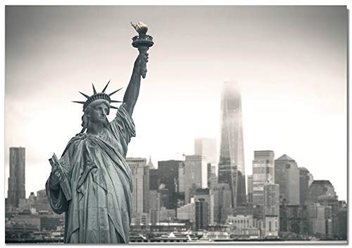 Panorama Leinwandbild New York Statue Liberty 30 x 21 cm - Gedruckt auf Leinwand - Wandbild Wohnzimmer - Dekoration Schlafzimmer