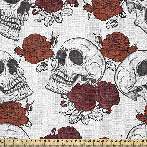 ABAKUHAUS Halloween Stoff als Meterware, Roses Gothic Schädel, Microfaser Multi Zweck Dekostoff für Kunsthandwerke, 3M (230x300cm), Grau