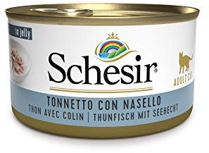 Schesir Cat Jelly Thunfisch mit Seehecht, Katzenfutter nass in Gelee, 24 Dosen x 85 g