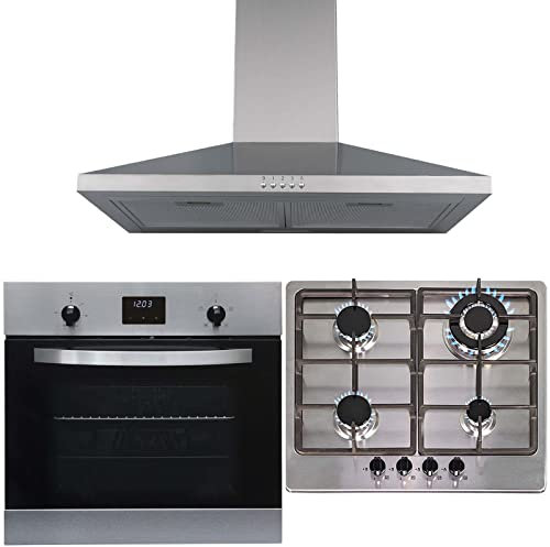 SIA 60cm Stainless Steel True Fan Electric Oven, 4 Burner Gas Hob & Cooker Hood