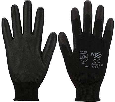 Arbeitshandschuhe - 12 Paar Rutschfeste Montagehandschuhe Nahtlos, Reparaturen, Automobilindustrie, Feinarbeiten, Werkstatt Weiß, Schwarz, Grau, Gr. 11 (12 Paar) schwarz