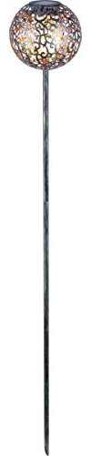 Dehner Dekostab Kugelleuchte Luanda mit Solar, Ø 16 cm, Höhe 120 cm, Metall/Kunststoff, Silber/Kupfer