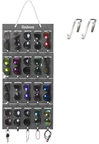 SIMBOOM Wandmontierte Sonnenbrille Organizer, 20 Slots Abnehmbare Filz Sonnenbrillen Hänge Organizer Staubdichter Brillen-Aufbewahrung Brille Display Organizer, Abnehmbare-Grau