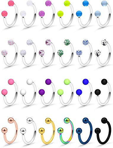 Zolure 16G Septum Piercing Set Chirurgenstahl Hufeisen Nase Hoop Lippen Ohr Piercing Tragus Barbells Piercing 10mm 24 Stück