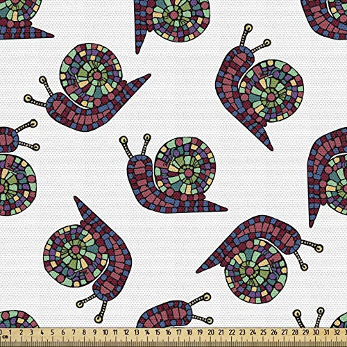 ABAKUHAUS Schnecke Gewebe als Meterware, Mosaic wie Muscheln Artwork, Schön Gewebten Stoff für Polster und Wohnaccessoires, 1M (148x100cm), Mehrfarbig Weiß