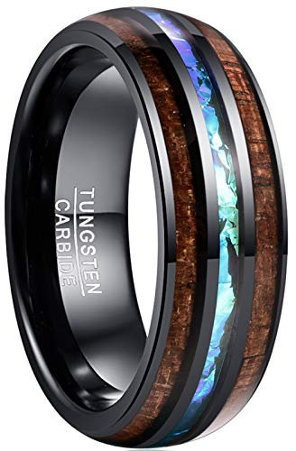 Vakki 8mm Unisex Wolframcarbid Eheringe für Männer/Frauen mit Holz und Imitiert Opal Komfort Fit Größe 56(17.8)