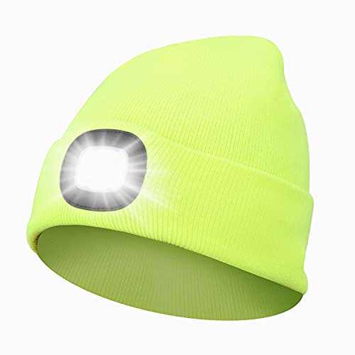 Sminiker Beanie Mütze mit Licht Unisex USB Wiederaufladbare Beanie Cap mit Licht Stirnlampe Beanie für Männer, Frauen, Teens