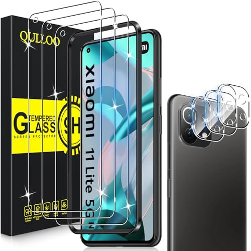 QULLOO Pellicola Protettiva per Xiaomi Mi 11 Lite 4G&5G/11 Lite 5G NE [3 Pezzi] + Pellicola Fotocamera [3 Pezzi], 9H Durezza HD Chiaro Vetro Temperato