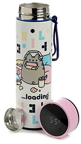 Puckator Pusheen - Stainless Steel Water Bottle with Led Temperature Display - Cold for 24h and Hot for 6h - Metal Water Bottles with Cat Gaming - Modern Thermos Flask - Bpa Free - 450 ml