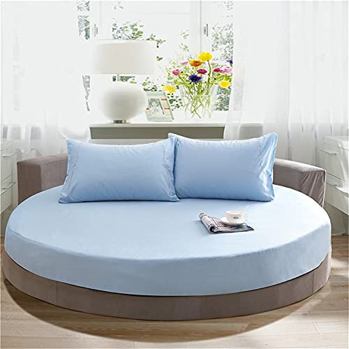 Treer Spannbetttuch Baumwolle Runde Spannbettlaken, Weiche Atmungsaktivem Einfarbige Bedding Hotel Spannbetttuch für Rundbett, Elastische Tiefe Tasche, Große Größen (Baby Blau,220x220+25cm)