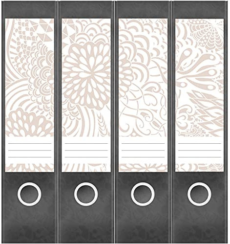 Etiketten für Ordner | Muster Beige 7 | 4 breite Aufkleber für Ordnerrücken | Selbstklebende Design Ordneretiketten Rückenschilder