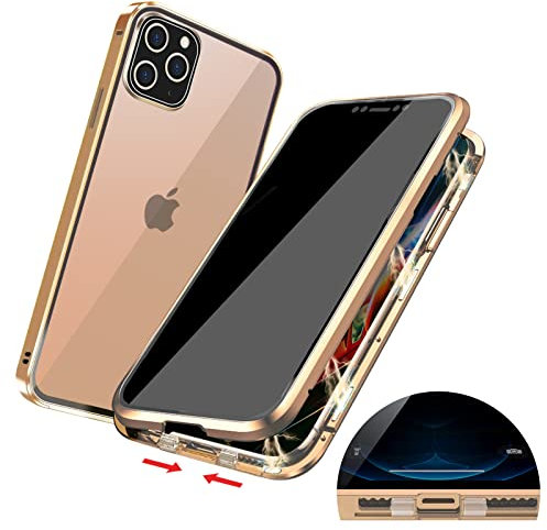 WezYon Magnetische Schutzhülle für iPhone 13, [Sicherheit -Schloss] 360° Ganzkörper-Durchsichtiges doppelseitiges Anti-Peeping-Privatsphäre Magnetische aus gehärtetem Glas für iPhone 13, Gold 6.1
