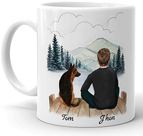 4GIFTSAKE Personalised Gift for Men Dog Lovers Mug - Personalised Dog Gifts for Fathers Day, Birthday, Christmas, Valentines, Anniversary, Housewarming - Customised Coffee Cup Tea Mug | 11oz