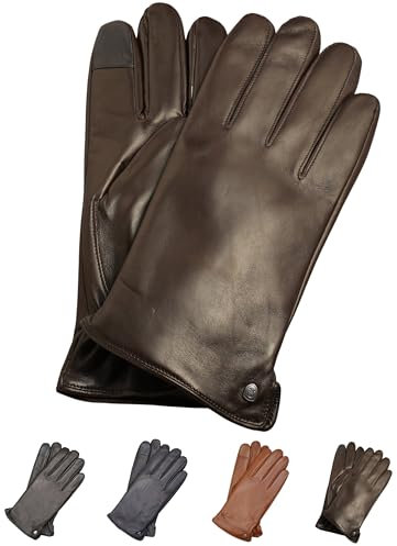 AKAROA ESTD 2019 Lederhandschuhe Herren TIM, Touchscreen Funktion, italienisches Leder, recyceltes Strickfutter aus 50% Kaschmir und 50% Wolle, 5 Größen S - XXL, schwarzbraun, L-9,5